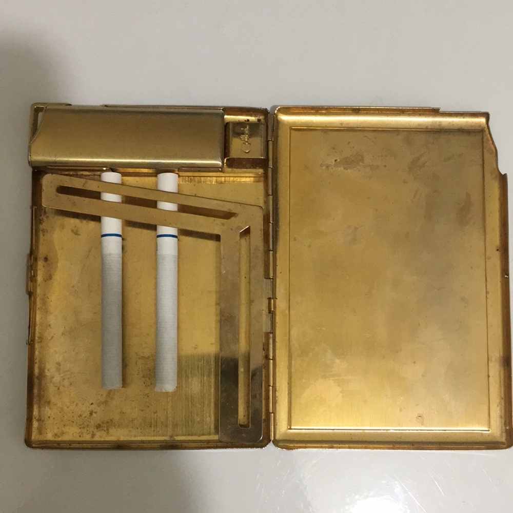 Colibri Lighter and Cigarette Case, Gold Tone w Mother of Pearl Setting, VTG - Picture 7 of 16